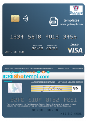 editable template, Dominica Barnett Capital Bank visa debit card template in PSD format