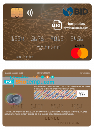 editable template, Dominican Republic Banco BID mastercard template in PSD format