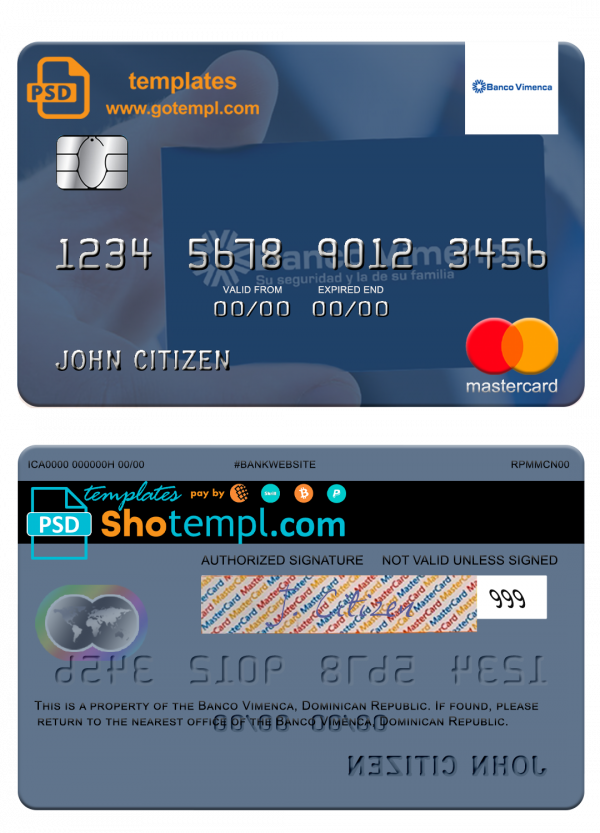 editable template, Dominican Republic Banco Vimecan mastercard mastercard template in PSD format