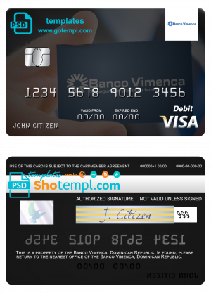 editable template, Dominican Republic Banco Vimecan visa debit card template in PSD format