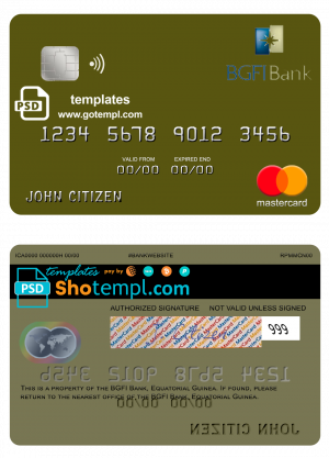 editable template, Equatorial Guinea BGFI Bank mastercard credit card template in PSD format