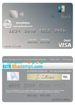 editable template, Equatorial Guinea BGFI Bank visa debit card template in PSD format