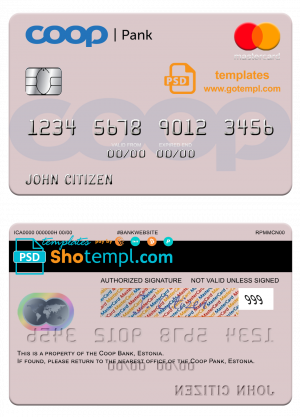 editable template, Estonia Coop Pank mastercard credit card template in PSD format
