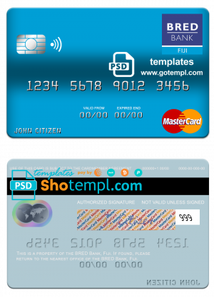 editable template, Fiji BRED Bank mastercard credit card template in PSD format
