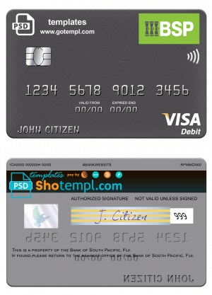 editable template, Fiji Bank of South Pacific visa debit card template in PSD format