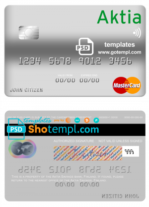 editable template, Finland Aktia Savings Bank mastercard credit card template in PSD format