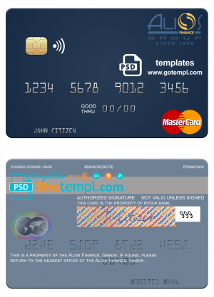 editable template, Gabon Alios France mastercard template in PSD format