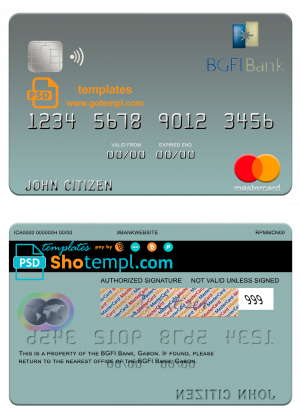 editable template, Gabon BGFI Bank mastercard template in PSD format