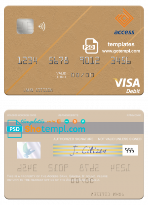editable template, Gambia Access Bank visa debit card template in PSD format