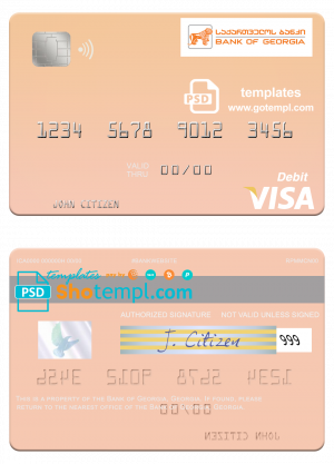 editable template, Georgia Bank of Georgia visa debit card template in PSD format