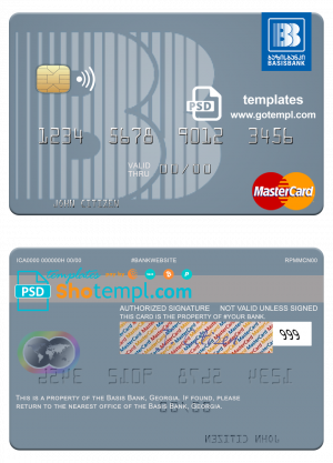editable template, Georgia Basis Bank mastercard template in PSD format