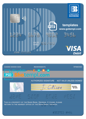 editable template, Georgia Basis Bank visa debit card template in PSD format