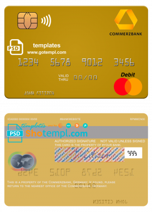 editable template, Germany Commerz Bank mastercard template in PSD format
