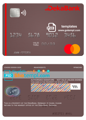 editable template, Germany Deka Bank mastercard template in PSD format