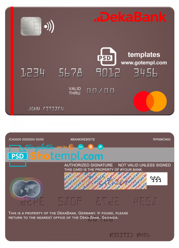 editable template, Germany Deka Bank mastercard template in PSD format