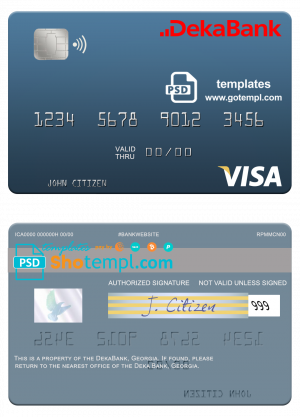 editable template, Germany Deka Bank visa debit card template in PSD format