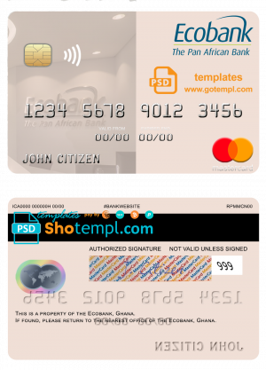 editable template, Ghana Ecobank Ghana mastercard template in PSD format