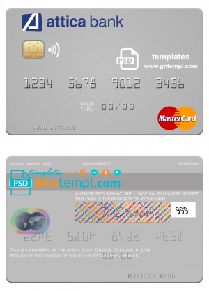 editable template, Greece Attica Bank mastercard credit card fully editable template in PSD format