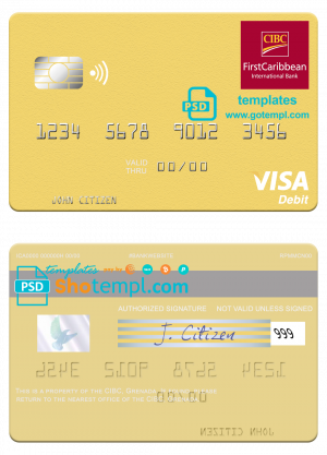 editable template, Grenada CBIC visa card fully editable template in PSD format