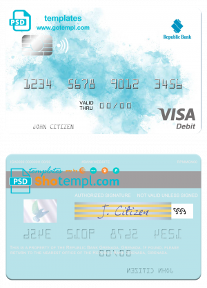 editable template, Grenada Republic Bank visa card fully editable template in PSD format
