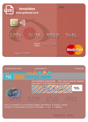 editable template, Guatemala Azteca Bank mastercard fully editable template in PSD format