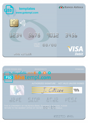 editable template, Guatemala Azteca Bank visa card fully editable template in PSD format