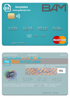 editable template, Guatemala Banco Agromercantil mastercard fully editable template in PSD format