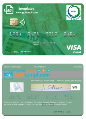 editable template, Guinea Bissau Banco Da Uniao visa card fully editable template in PSD format