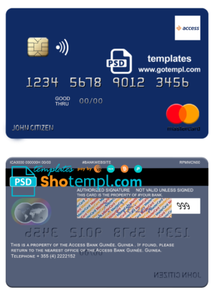 editable template, Guinea Access Bank Guinée mastercard fully editable template in PSD format