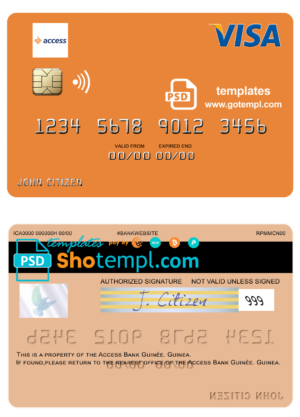 editable template, Guinea Access Bank Guinée visa card fully editable template in PSD format