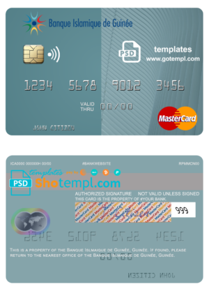 editable template, Guinea Banque Islmaique de Guinée mastercard credit card fully editable template in PSD format