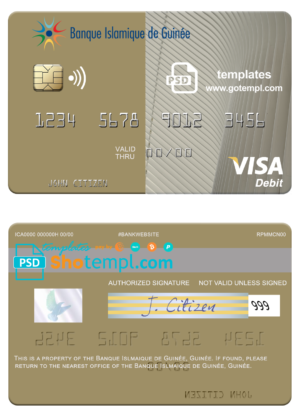 editable template, Guinea Banque Islmaique de Guinée visa card fully editable template in PSD format