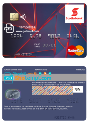 editable template, Guyana Bank of Nova Scotia mastercard credit card fully editable template in PSD format