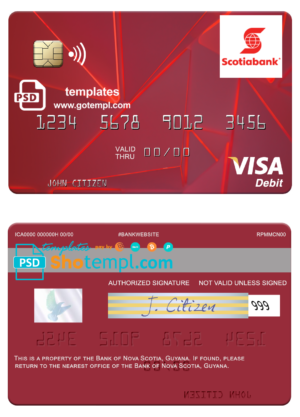 editable template, Guyana Bank of Nova Scotia visa card fully editable template in PSD format