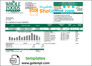 editable template, USA Whole Foods Market utility bill template in Word and PDF format