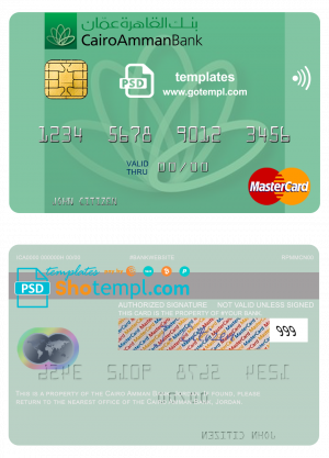 editable template, Jordan Cairo Amman Bank mastercard fully editable template in PSD format
