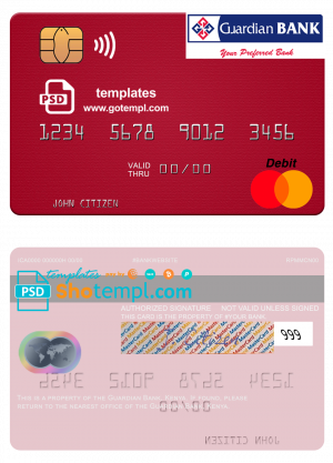 editable template, Kenya Guardian Bank mastercard credit card fully editable template in PSD format