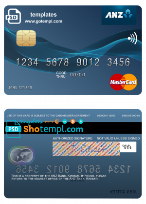 editable template, Kiribati ANZ Bank mastercard fully editable template in PSD format