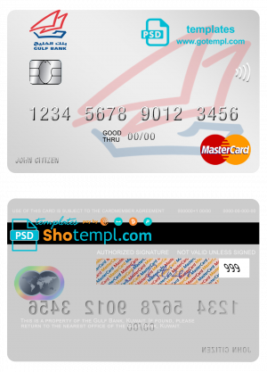 editable template, Kuwait Gulf Bank mastercard fully editable template in PSD format