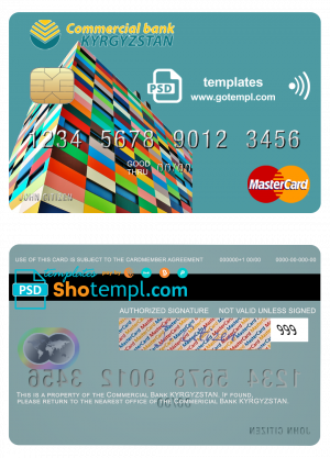 editable template, Kyrgyzstan Commercial Bank mastercard fully editable template in PSD format