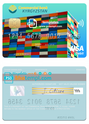 editable template, Kyrgyzstan Commercial Bank visa card fully editable template in PSD format