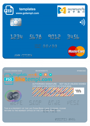 editable template, Laos Lao China Bank mastercard fully editable template in PSD format