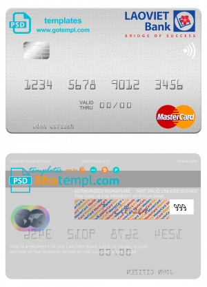 editable template, Laos Lao-Viet mastercard fully editable credit card template in PSD format