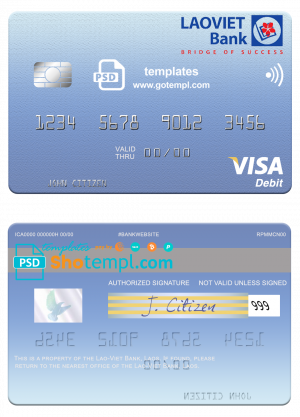 editable template, Laos Lao-Viet visa card fully editable template in PSD format