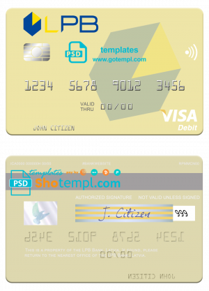 editable template, Latvia LPB Bank visa card fully editable template in PSD format