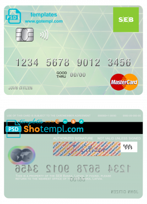 editable template, Latvia SEB Bank mastercard fully editable template in PSD format