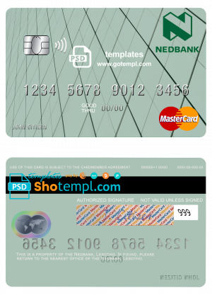 editable template, Lesotho Nedbank mastercard fully editable credit card template in PSD format