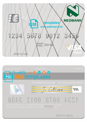 editable template, Lesotho Nedbank visa card fully editable template in PSD format