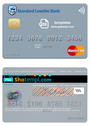 editable template, Lesotho Standard Bank mastercard fully editable credit card template in PSD format