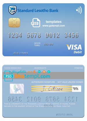 editable template, Lesotho Standard Bank visa card fully editable template in PSD format